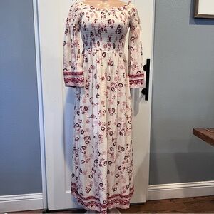 Floral Off-Shoulder Maxi Dress bell sleeves size S smocked cottagecore